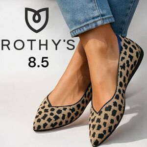 Rothy’s Women’s Knit Leopard Print Pointed Toe Flats Shoes Multi-Color Size 8.5